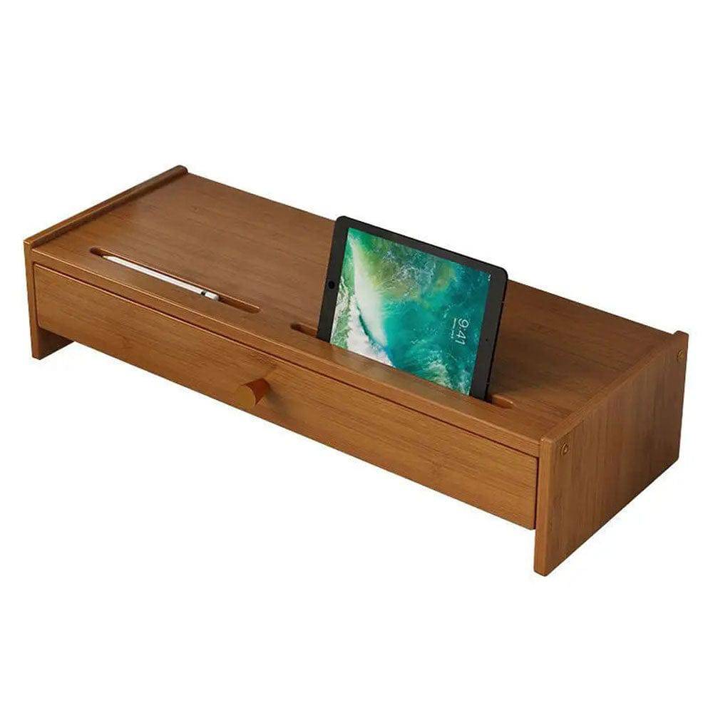 Support de bureau en bois avec tiroir pour écran et accessoires - Support Innovant