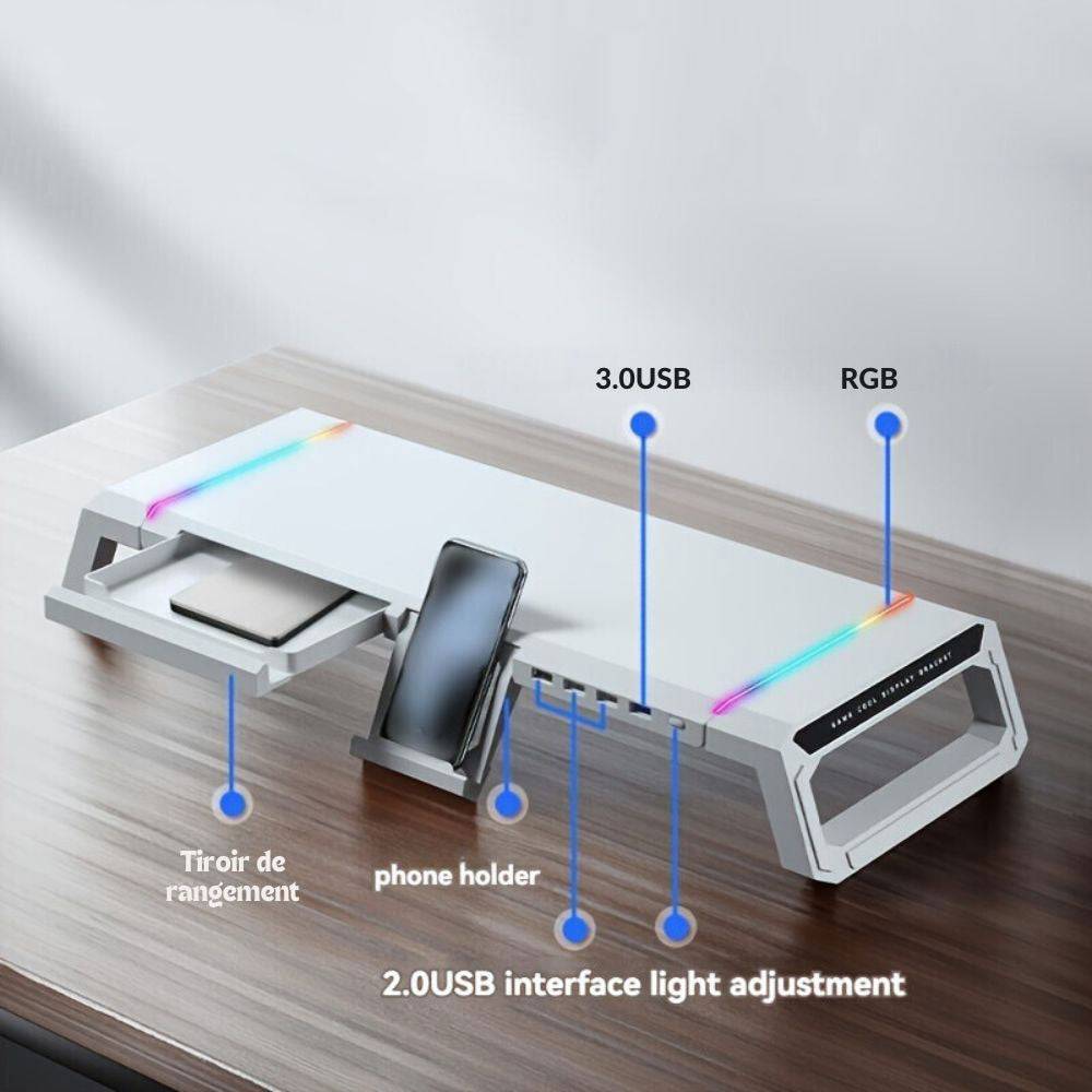 Support ergonomique avec rangement et chargeur USB intégré - Support Innovant
