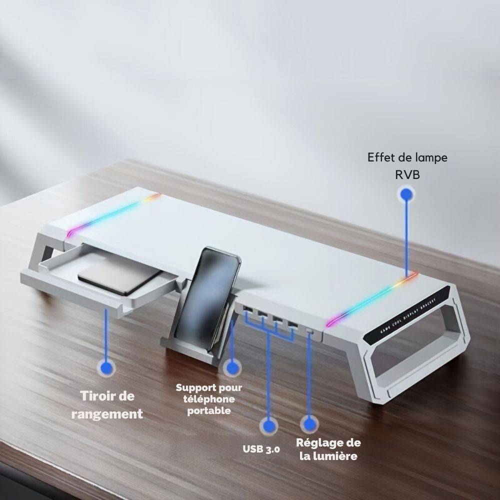 Support ergonomique avec rangement et chargeur USB intégré - Support Innovant