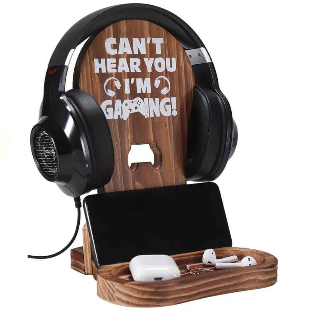 Support de Casque Gaming en Bois avec Compartiments Accessoires - Support Innovant