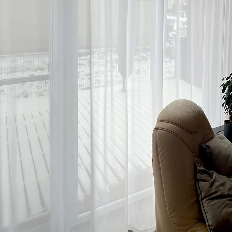Rideau Voilage Blanc Moderne pour Fenêtre et Baie Vitrée