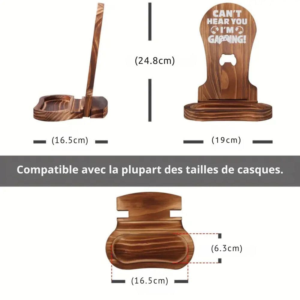 Support de Casque Gaming en Bois avec Compartiments Accessoires - Support Innovant